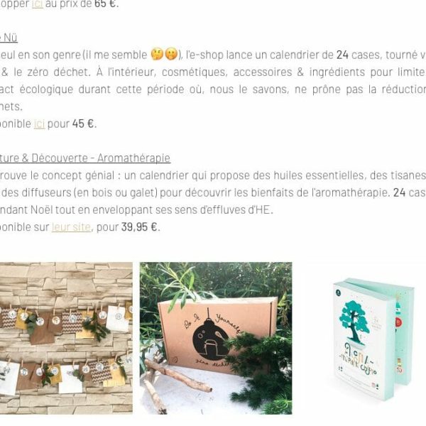 Capture d’écran sélection calendriers Graines de beauté