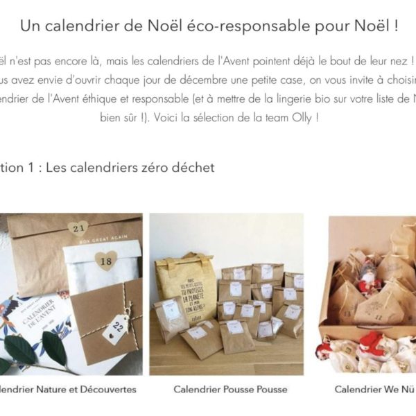 Notre calendrier de l'avent zéro déchet sur le blog de Olly lingerie