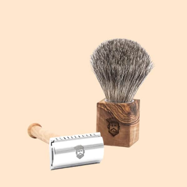 Kit de rasage Barbedudaron en bois d'olivier
